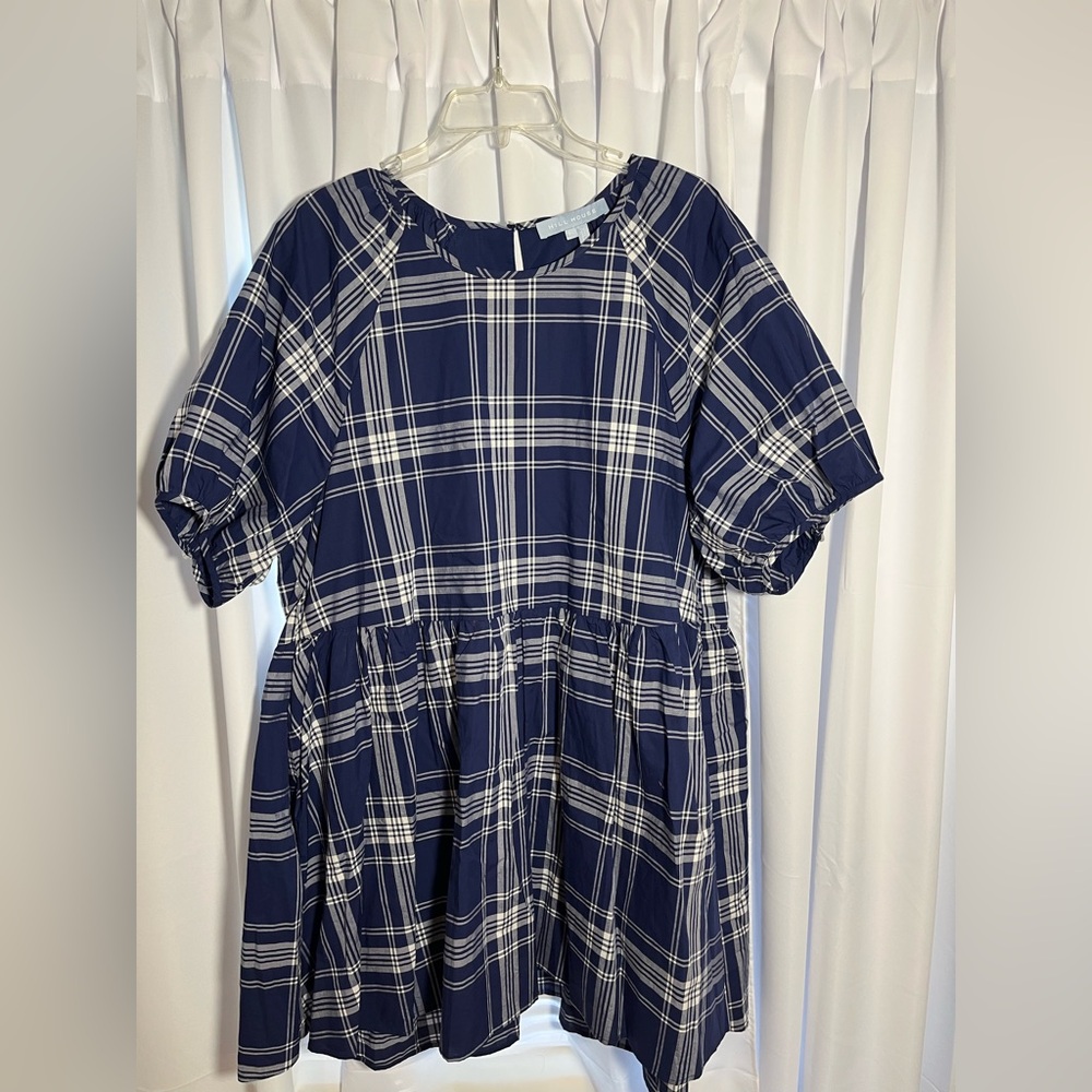 HILL HOUSE The Adaline Dress in Navy Blue Plaid Sz XL